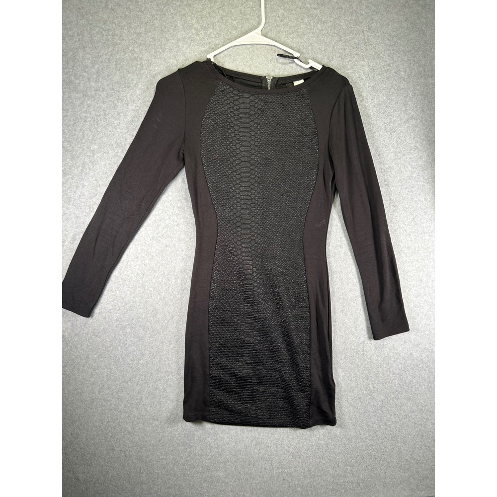 H&M Divided Faux Snakeskin Dress Womens 4 Black Long Sleeve Bodycon Textured